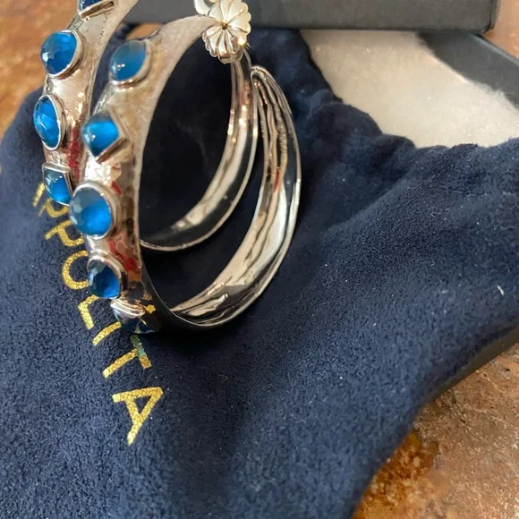 Ippolita Authentic Sterling Silver large hoops blue Topaz🩵